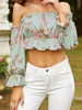 Chemisier Blouse Femme Taille Haute avec Manches Longues Amples avec Epaule Dénudée Blouse Femme