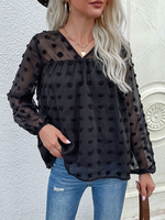 Chemisier Blouse Haut Sexy en Mousseline Femme à Col V avec Manches Longues Amples Unicolore