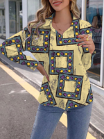 Chemisier Blouse Imprimé Femme à Col Revers avec Manches Longues Amples Blouse Femme