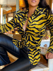 Chemisier Blouse Imprimé Femme à Col Revers avec Manches Longues avec Boutons Bicolores