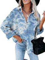 Chemisier Blouse Imprimé Femme à Col Revers avec Manches Longues avec Boutons Bicolores Chemisier Femme