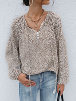 Chemisier Blouse Imprimé Femme à Col V à Lacets avec Manches Longues Amples Bicolores Chemisier Femme