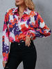 Chemisier Blouse Imprimé Fleurie Court à Col Revers avec Manches Longues avec Boutons Multicolores Blouse Femme