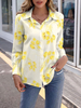 Chemisier Blouse Imprimé Fleurie Femme à Col Revers avec Manches Longues Amples avec Boutons Bicolores Blouse Femme