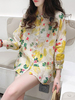 Chemisier Blouse Imprimé Fleurie Femme avec Manches Longues Amples à Col Revers avec Boutons
