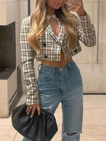 Chemisier Blouse Taille Haute Femme Imprimé Carreaux à Col Revers avec Manches Longues Blouse Femme