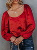 Chemisier Blouse Taille Haute Sexy Femme à Col Rond avec Manches Longues Amples Unicolore