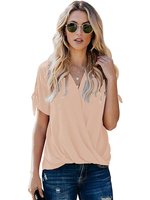 Chemisier dété pour femmes col en V manches courtes léger abricot Polyester T-shirt décontracté pour femmes