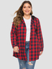Chemisier de grande taille pour les femmes à capuche rouge à manches longues à carreaux motif boutons surdimensionné manteau décontracté