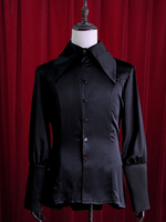 Chemisier de soie Noir Lolita Blouse boutons pour femmes Déguisements Halloween