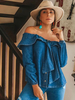 Chemisier en Denim Femmes avec Manches Longues Volantes avec Epaule Nus Fermeture avec Boutons