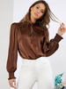 Chemisier en satin col rond manches ballon volants à lacets haut pour femme