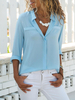 Chemisier Femme Blanc Col Rabattu En Polyester Décontracté À Manches Longues Tops