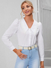 Chemisier Femme Blanc Polyester Col Rabattu Stretch Boutons Décontractés Manches Longues Chemise Décontractée