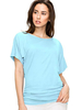 Chemisier femme bleu cyan manches courtes col bijou coton T-shirt décontracté