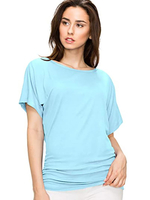Chemisier femme bleu cyan manches courtes col bijou coton T-shirt décontracté