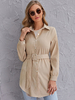 Chemisier Femme Blouse à Col Revers avec Manches Longues Coupe Cintrée à Lacets Unicolore