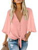 Chemisier Femme Blouse Femme à Col Décolleté en V avec Manches Mi-longue Volante Coupe Cintrée à Lacets Unicolore Chemisier Femme Chic