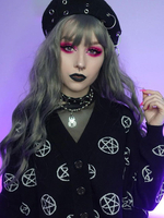 Chemisier femme boutons noirs imprimé col bijou manches longues coton gothique t-shirt surdimensionné