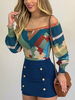 Chemisier Femme Chemise Décontractée Imprimée Géométrique Bleue à Manches Longues