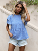 Chemisier femme col rond manches courtes T-shirt dété en polyester bleu