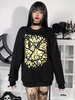Chemisier femme noir passepoil bijou col manches longues polyester gothique t-shirt
