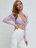 Chemisier Femme Violet Col V Bohème Manches Longues Polyester Tops Sexy