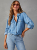 Chemisier Femmes Bleu Denim Col Rabattu Boutons Poches Manches Longues