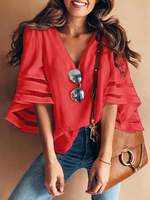 Chemisier Femmes Casual Col en V Manches Évasé 2021 Top d