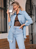 Chemisier Femmes en Denim à Col Revers Courte avec Manches Longues Décors avec Franges Fermeture avec Boutons Unicolore Chemisier Femmes