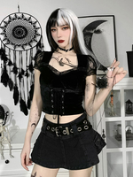 Chemisier gothique femme boutons noirs manches courtes à lacets haut gothique