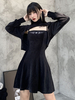 Chemisier gothique femme noir col haut à manches longues en polyester