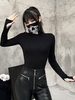 Chemisier gothique femme noir col haut à manches longues en polyester