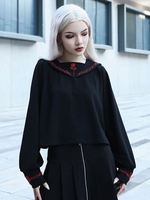 Chemisier gothique femme noir sexy en polyester à manches longues haut col marin