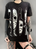 Chemisier Gothique Femme Tuyauterie Noire Gothique Polyester Col Bijou Manches Courtes T-shirt Dété