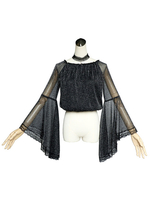 Chemisier gothique lolita Soul Hall Lace Haut lolita en soie noire à plis semi-transparents Déguisements Halloween