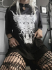 Chemisier gothique pour femme; motif de passepoil noir; demi-manches; t-shirt gothique surdimensionné en coton