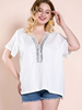 Chemisier grande taille pour femme à col en V et manches courtes en polyester T-shirt décontracté blanc