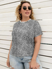 Chemisier grande taille pour femme blanc col bijou à manches courtes motif imprimé léopard T-shirt surdimensionné décontracté