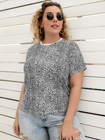 Chemisier grande taille pour femme blanc col bijou à manches courtes motif imprimé léopard T-shirt surdimensionné décontracté