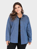Chemisier grande taille pour femme bleu profond col rabattu manches longues boutons chemise décontractée surdimensionnée