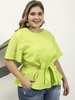 Chemisier grande taille pour femme col bijou manches courtes polyester herbe vert t-shirt décontracté surdimensionné