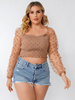 Chemisier grande taille pour femme col carré manches longues à pois polyester café brun T-shirt