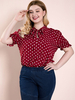 Chemisier grande taille pour femme col en V manches courtes chemise décontractée en polyester rouge à pois
