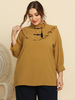 Chemisier grande taille pour femme col montant manches 3/4 à franges T-shirt décontracté en polyester surdimensionné