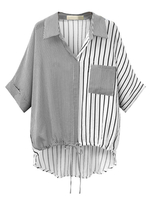 Chemisier grande taille pour femme col rabattu rayures motif boutons chemise décontractée en polyester