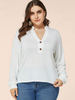 Chemisier grande taille pour femme T-shirt blanc décontracté à col en V et à manches longues en polyester