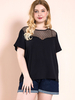 Chemisier grande taille pour femme T-shirt décontracté en polyester à manches courtes et col bijou noir