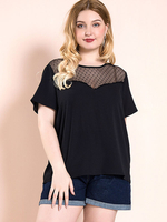 Chemisier grande taille pour femme T-shirt décontracté en polyester à manches courtes et col bijou noir