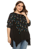 Chemisier grande taille pour femme T-shirt décontracté surdimensionné imprimé à manches longues et col bijou noir